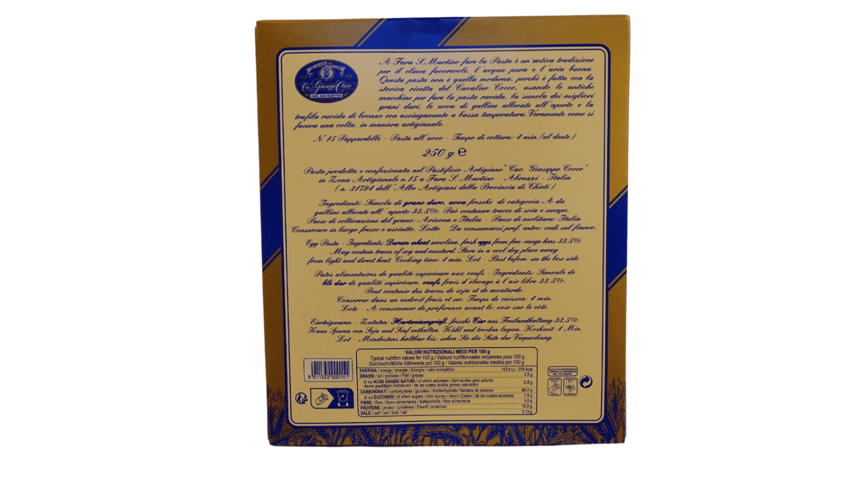 Pappardelle all’Uovo Matassine Cocco – etichetta posteriore