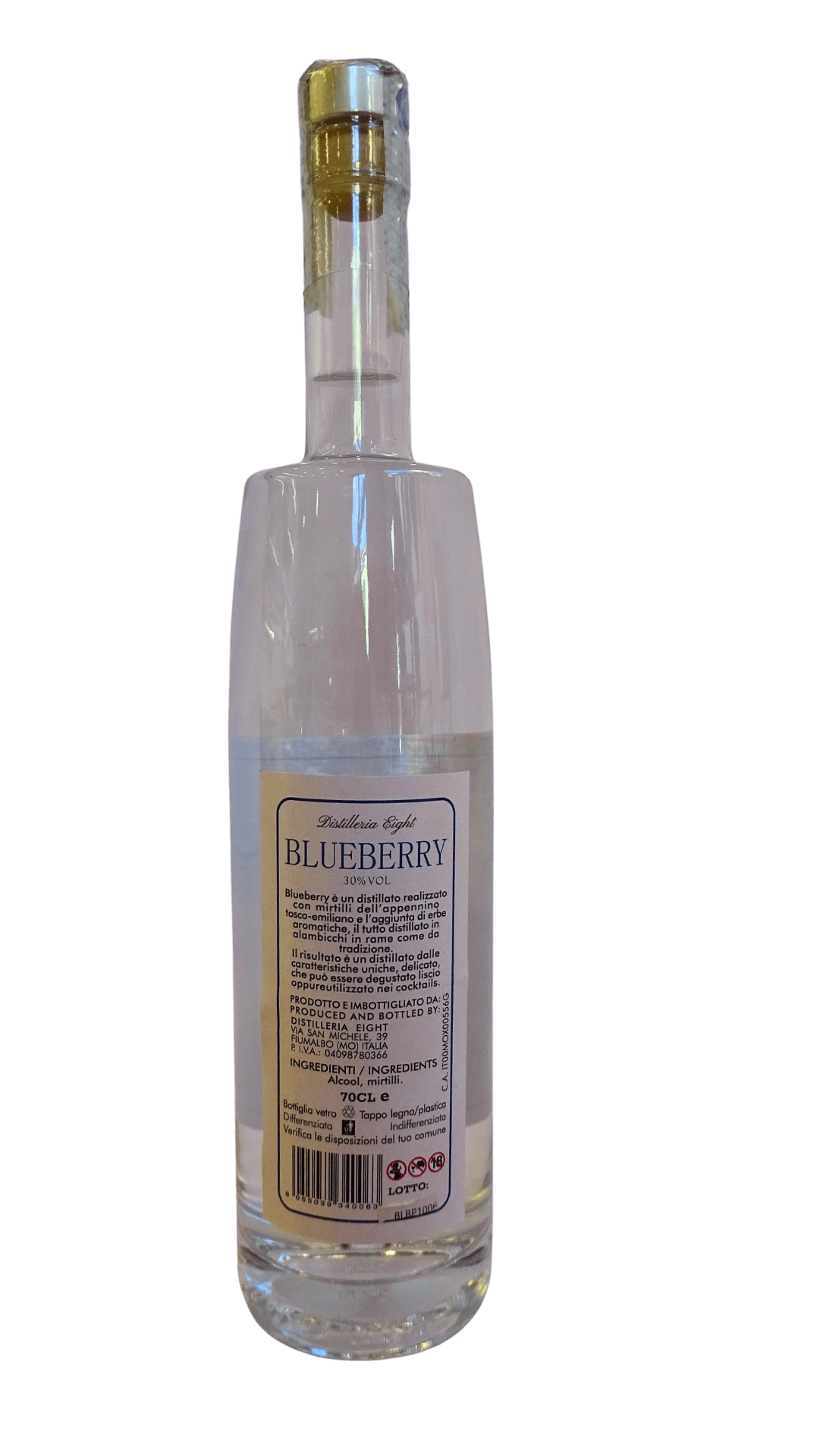 Blueberry Distillato di Mirtilli 70 cl – etichetta posteriore